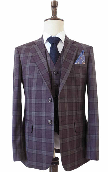 Wine Red Plaid Worsted 3-Piece Suit | Made to Measure | BDtailormade