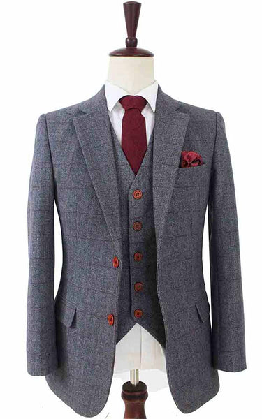 GREY HERRINGBONE TWEED 3 PIECE SUIT FREE SHIPPING BDtailormade