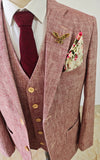 LIGHT RED HERRINGBONE COTTON LINEN 3 PIECE SUIT