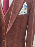 BROWN RED OVERCHECK PLAID 3 PIECE SUIT