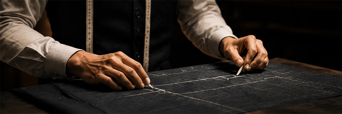 Tailor cutting suit fabric