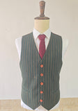 GREEN ORANGE PINSTRIPE TWEED 3 PIECE SUIT