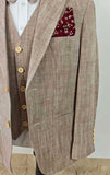 LIGHT BROWN HERRINGBONE COTTON LINEN 3 PIECE SUIT