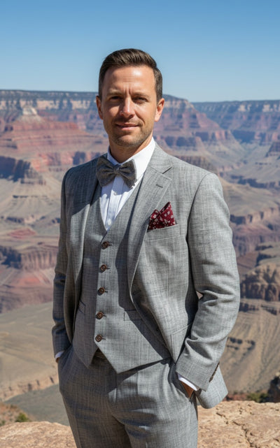 LIGHT GRAY HERRINGBONE COTTON LINEN 3 PIECE SUIT