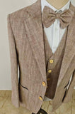 LIGHT BROWN HERRINGBONE COTTON LINEN 3 PIECE SUIT