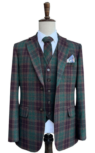 Green Brown Plaid Tweed 3 Piece Suit