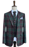 Green Brown Plaid Tweed 3 Piece Suit