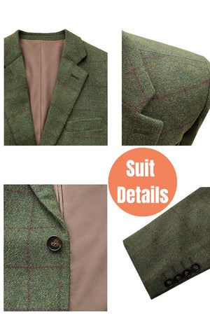 Olive Green Plaid Tweed & Brown Corduroy 2 Piece Suit