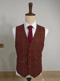 BROWN RED OVERCHECK PLAID 3 PIECE SUIT