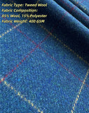 Blue Overcheck Plaid Tweed 3 Piece Suit