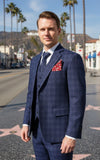 NAVY MELANGE CHECK 3 PIECE SUIT