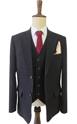 Black Tencel Linen 3 Piece Suit