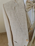 BEIGE HERRINGBONE COTTON LINEN 3 PIECE SUIT