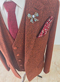 BROWN RED HERRINGBONE TWEED 3 PIECE SUIT