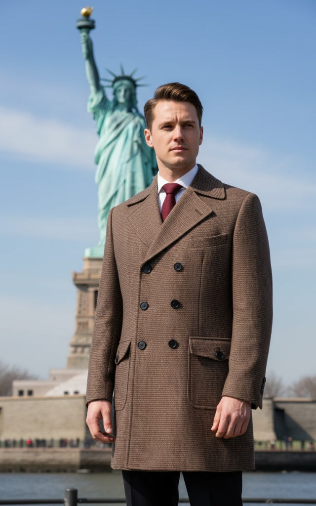 Brown Double Breasted Wide Lapel Overcoat | BDtailormade