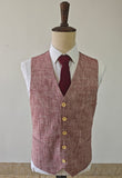 LIGHT RED HERRINGBONE COTTON LINEN 3 PIECE SUIT