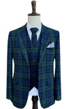 Navy Green Plaid Tweed 3 Piece Suit