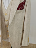 BEIGE HERRINGBONE COTTON LINEN 3 PIECE SUIT