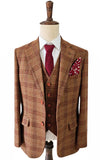 BROWN RED PLAID 3 PIECE SUIT
