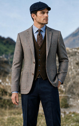Grey Houndstooth & Classic Navy Barleycorn Tweed 2 Piece Suit