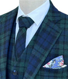 Navy Green Plaid Tweed 3 Piece Suit