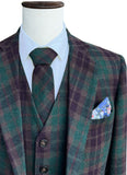 Green Brown Plaid Tweed 3 Piece Suit