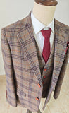 LIGHT BROWN PURPLE PLAID 3 PIECE SUIT