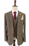 BROWN HOUNDSTOOTH TWEED 3 PIECE SUIT