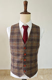 LIGHT BROWN PURPLE PLAID 3 PIECE SUIT