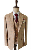 BEIGE HERRINGBONE PLAID 3 PIECE SUIT