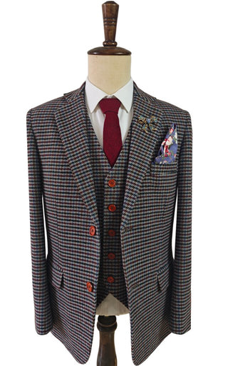 Grey Houndstooth Tweed 3 Piece Suit
