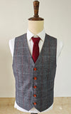 GREY HERRINGBONE PLAID 3 PIECE SUIT