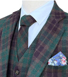 Green Brown Plaid Tweed 3 Piece Suit