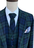 Navy Green Plaid Tweed 3 Piece Suit