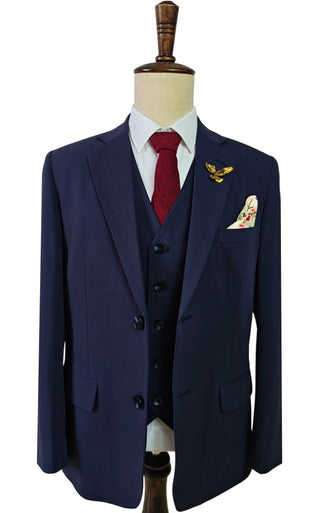 Dark Blue Tencel Wool 3 Piece Suit