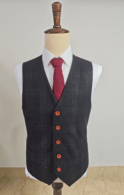 BLACK OVERCHECK PLAID 3 PIECE SUIT - BDtailormade
