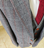 GREY HERRINGBONE PLAID 3 PIECE SUIT