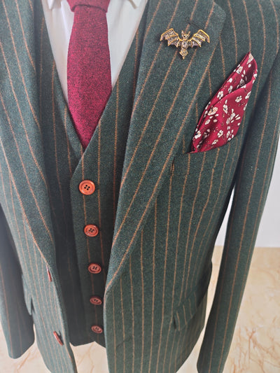GREEN ORANGE PINSTRIPE TWEED 3 PIECE SUIT