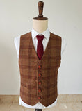 BROWN RED PLAID 3 PIECE SUIT