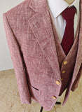LIGHT RED HERRINGBONE COTTON LINEN 3 PIECE SUIT