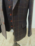 BROWN OVERCHECK PLAID TWEED 3 PIECE SUIT