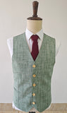 LIGHT GREEN HERRINGBONE COTTON LINEN 3 PIECE SUIT