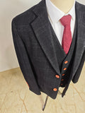 BLACK OVERCHECK PLAID 3 PIECE SUIT