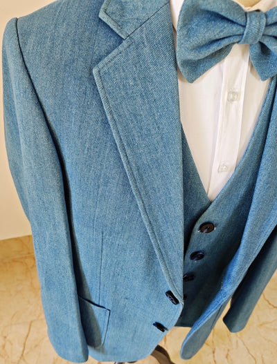 GREY BLUE DENIM 3 PIECE SUIT