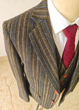 BROWN BLUE PINSTRIPE TWEED 3 PIECE SUIT