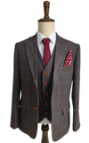 BROWN OVERCHECK PLAID TWEED 3 PIECE SUIT