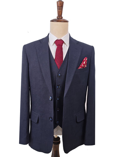 Dark Blue Tencel Linen 3 Piece Suit