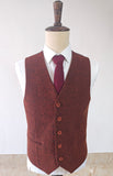 BROWN RED HERRINGBONE TWEED 3 PIECE SUIT