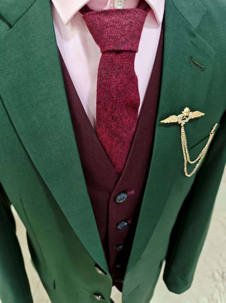 Classics Dark Green Mix and Match Wine Red Worsted 3 Piece Suit Classics Dark Green Mix and Match Wine Red Worsted 3 Piece Suit