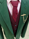 CLASSICS DARK GREEN  MIX AND MATCH WINE RED WORSTED 3 PIECE SUIT